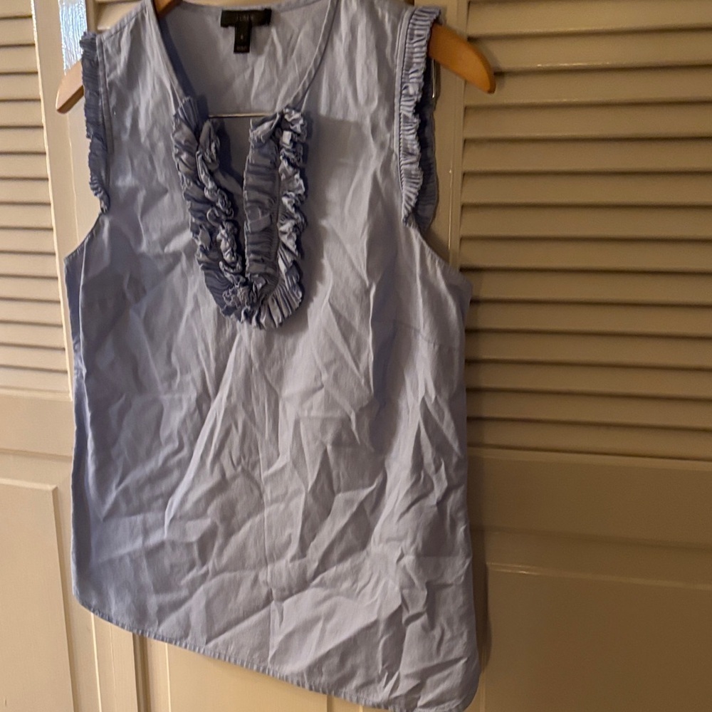 J. Crew Women's Light Blue Ruffle Sleeveless Cotton Shell Blouse Size 4